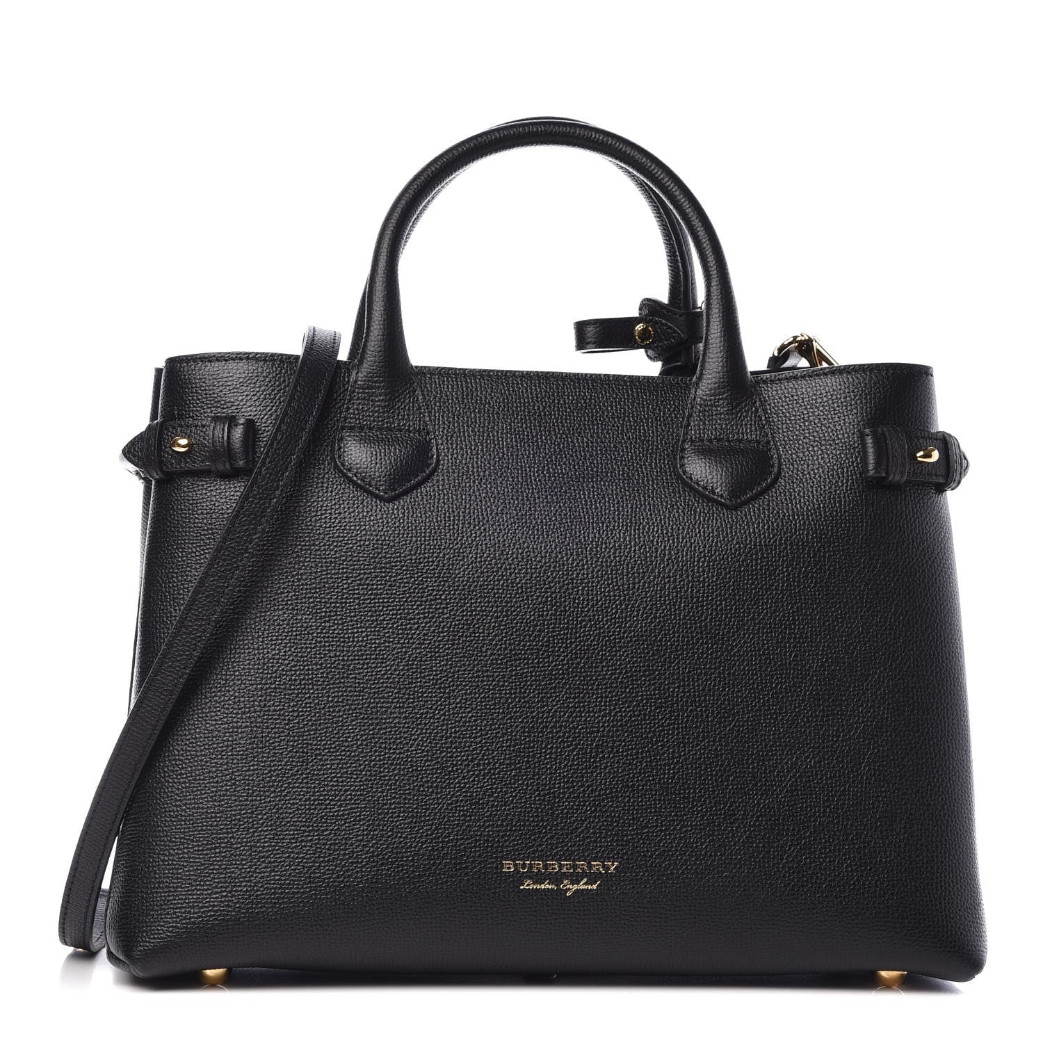 Burberry Grainy Calfskin House Check Medium Banner Tote Black 2 of 22