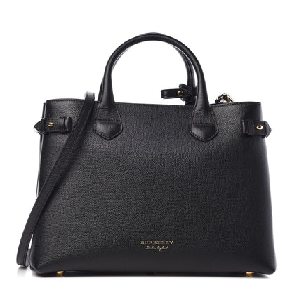 Burberry Grainy Calfskin House Check Medium Banner Tote Black 2 of 22