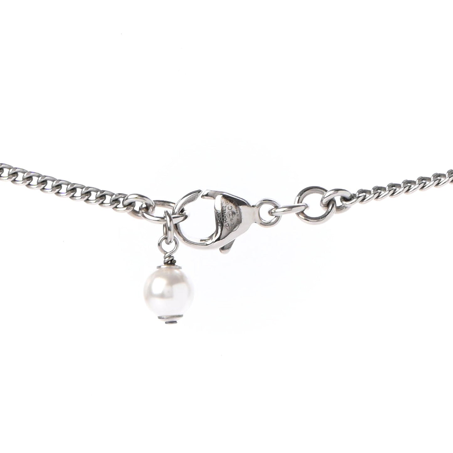Enamel CC Necklace Silver White