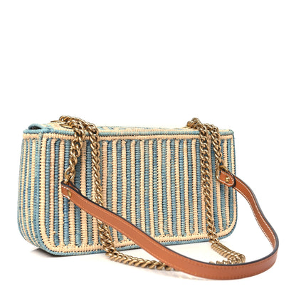 Gucci Raffia Woven Small GG Marmont Shoulder Bag Natural Light Blue 3 of 11