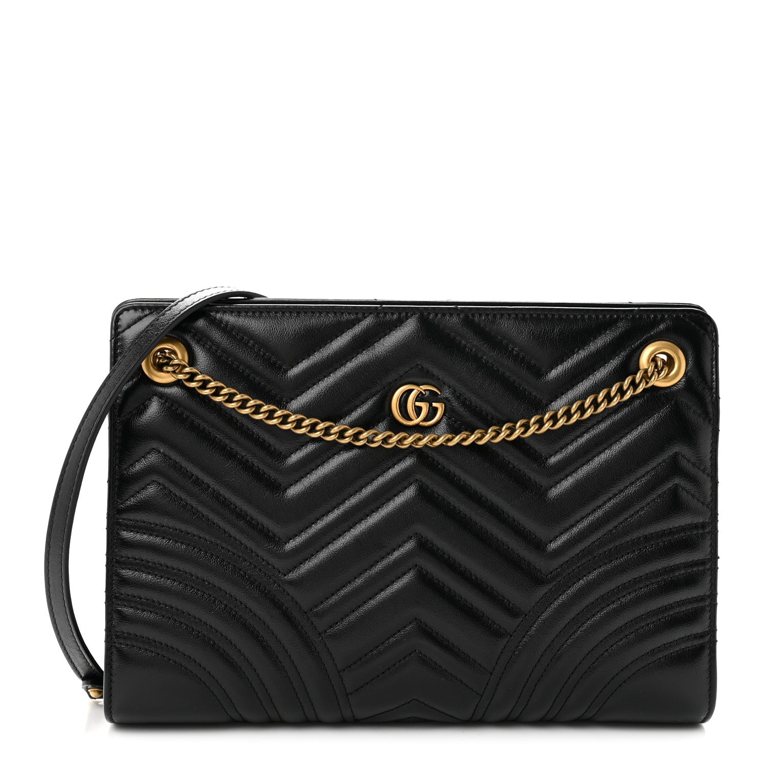 Gucci Azalea Calfskin Matelasse Heart Medium GG Marmont Slim Shoulder Bag Black 1 of 10