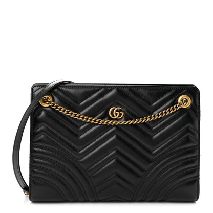 Gucci Azalea Calfskin Matelasse Heart Medium GG Marmont Slim Shoulder Bag Black 1 of 10