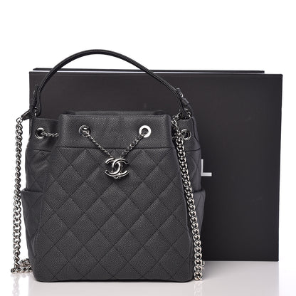 Chanel Grained Calfskin Quilted Medium CC Chain Bucket Drawstring Bag Grey 10 of 10