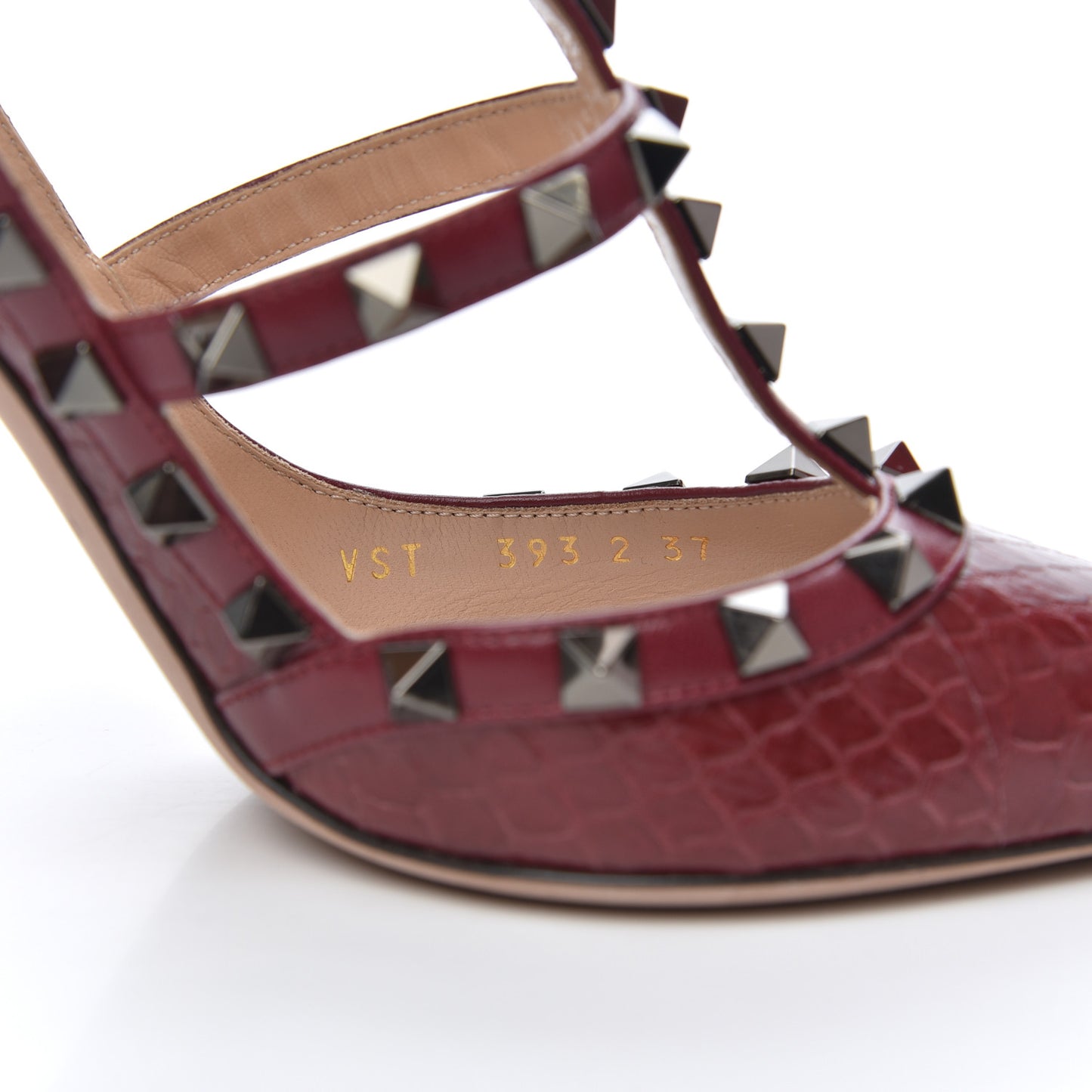 Ayers Snakeskin Rockstud Ankle Strap 100mm Pumps 36 Cerise