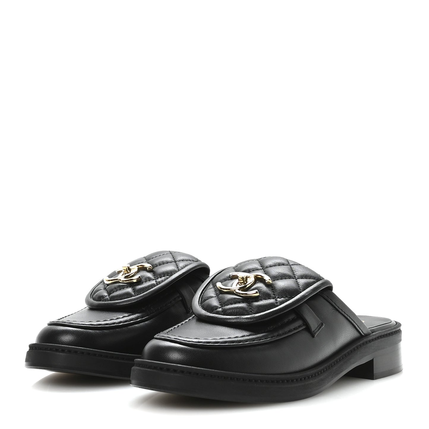 Lambskin Quilted CC Turnlock Mules 36.5 Black