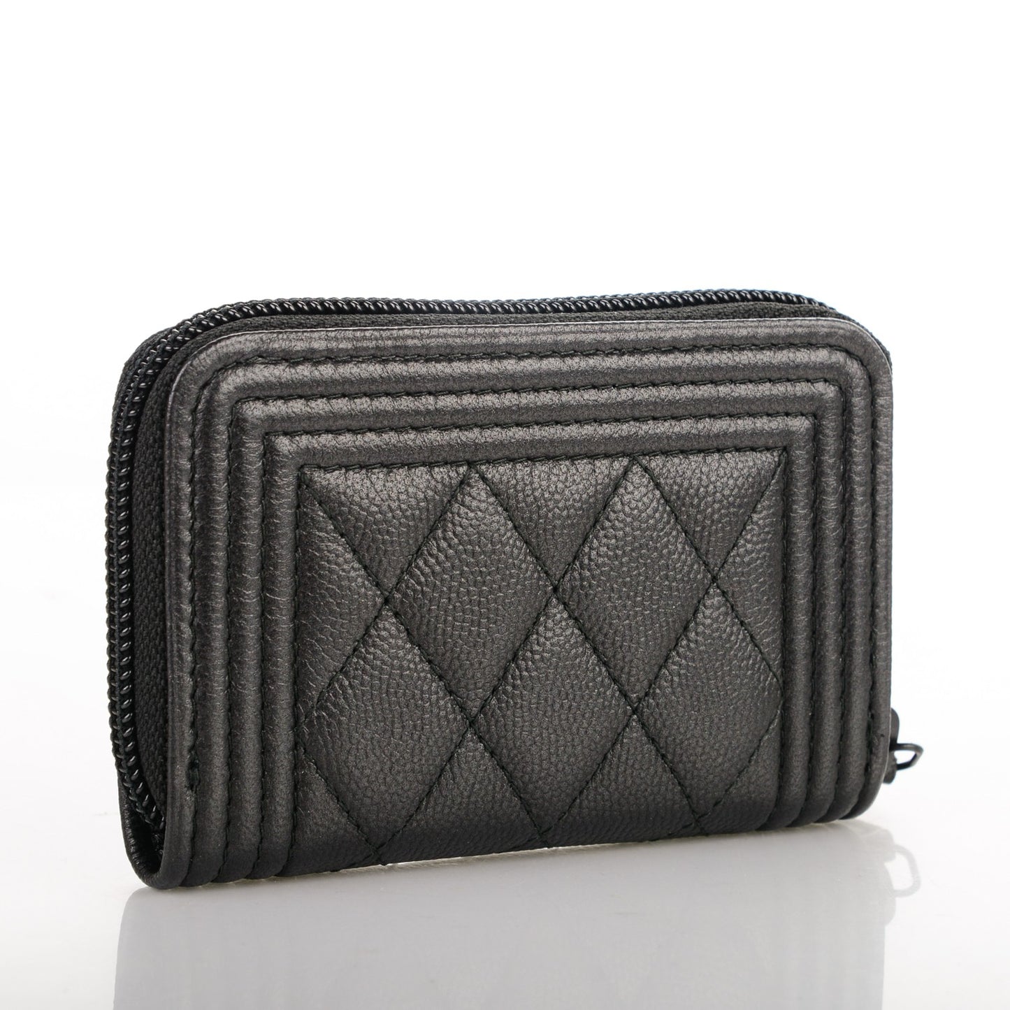 Caviar Quilted Boy Zip Around Coin Purse Wallet So Black