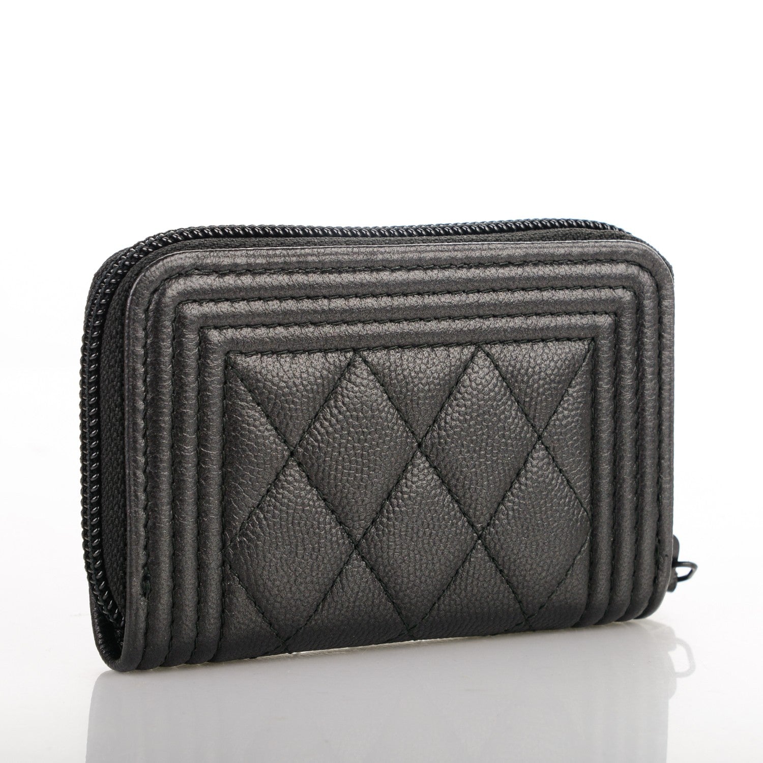 Chanel Caviar Quilted Boy Zip Around Coin Purse Wallet So Black 3 of 7