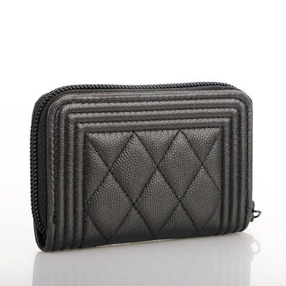 Chanel Caviar Quilted Boy Zip Around Coin Purse Wallet So Black 3 of 7