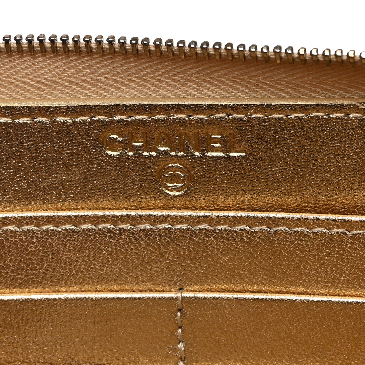 Metallic Lambskin Quilted Large Gusset Zip Around Wallet Gold