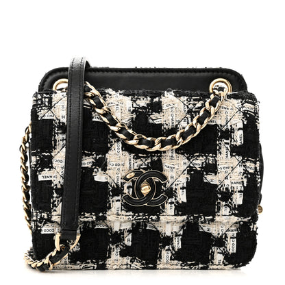 Chanel Tweed Lambskin Quilted Flap Black Ecru White 1 of 10