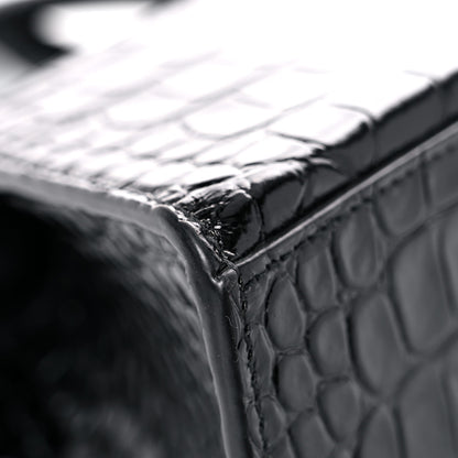 Balenciaga Shiny Calfskin Crocodile Embossed Small Hourglass Top Handle Bag Black 10 of 16