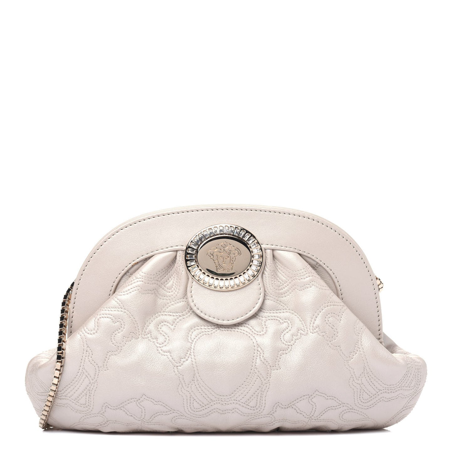 Nappa Barocco Quilted Medusa Chain Clutch Bone