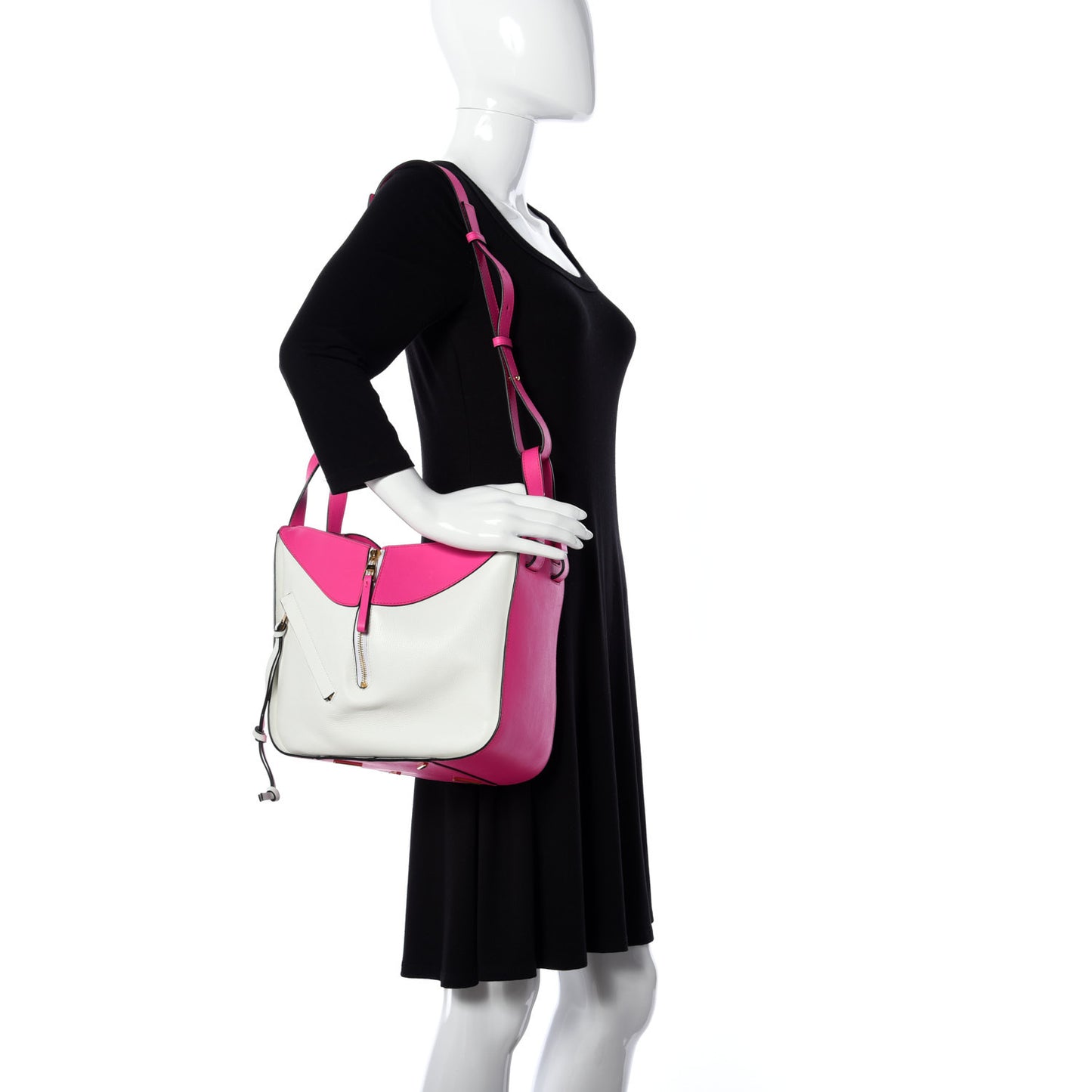 Calfskin Small Hammock Shoulder Bag Shocking Pink White