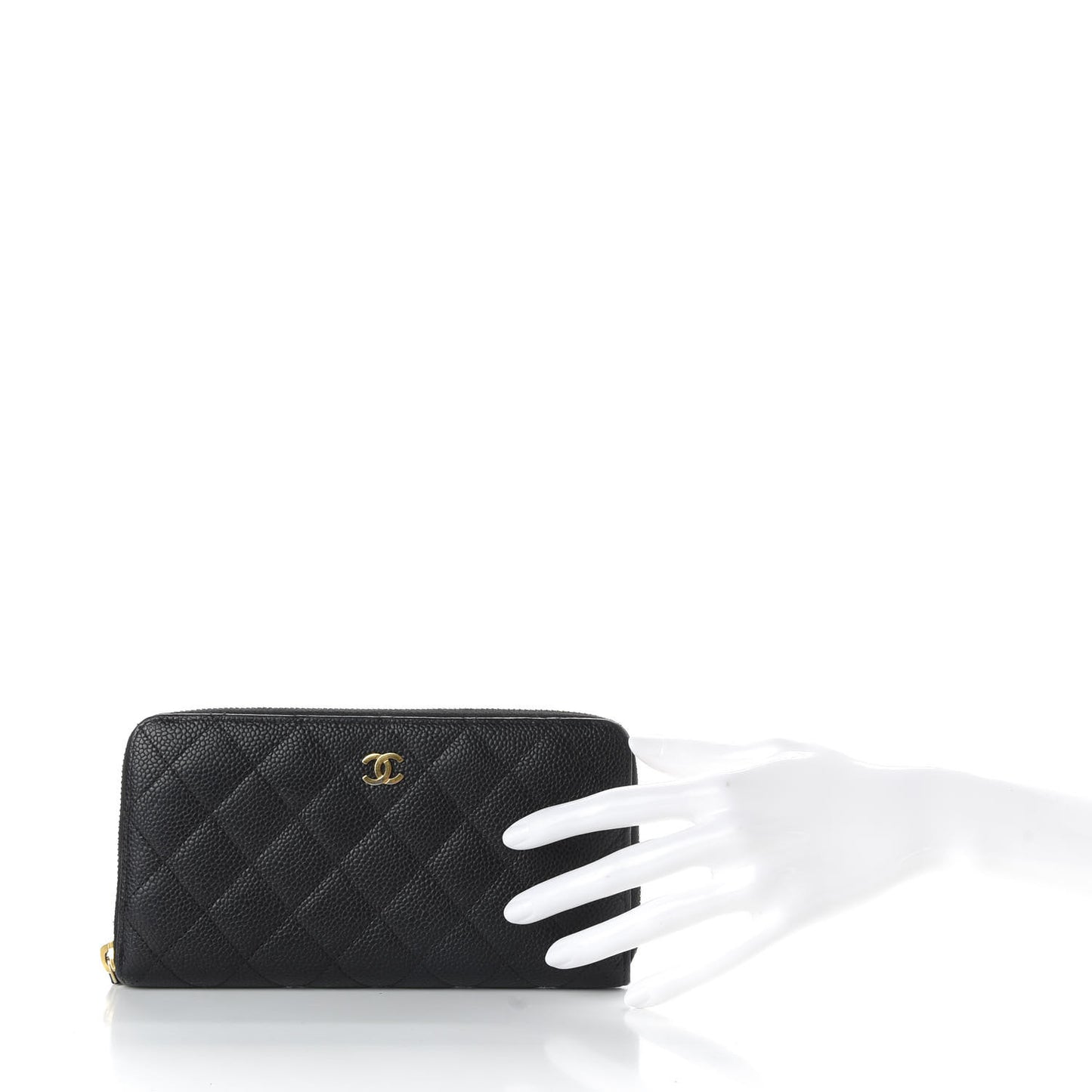 Caviar Quilted Large Gusset Zip Around Wallet Black