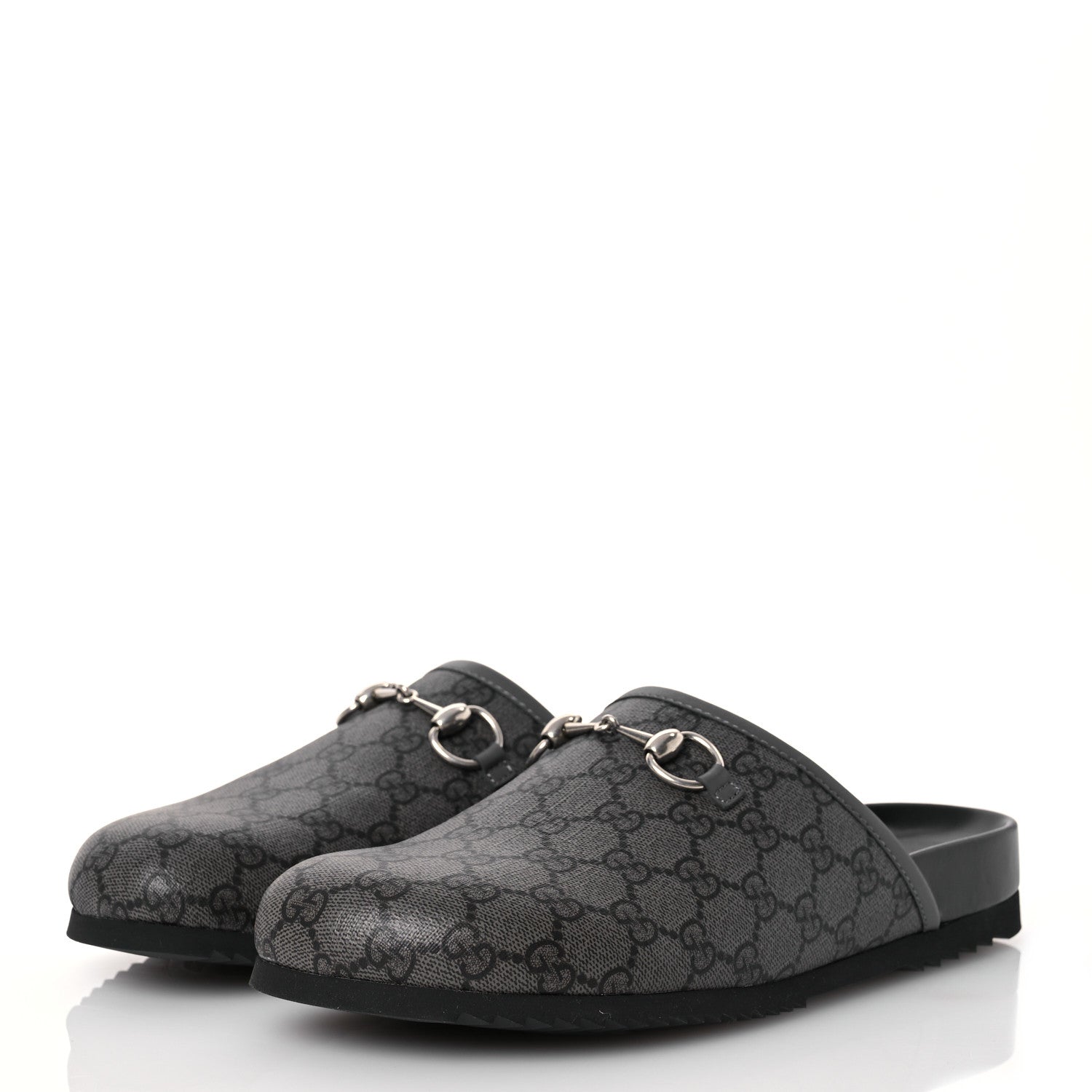Gucci GG Supreme Monogram Granada Kid Mens Horsebit Lug Sole Mules 9 Grey Black 4 of 11