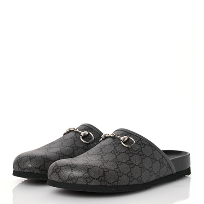 Gucci GG Supreme Monogram Granada Kid Mens Horsebit Lug Sole Mules 9 Grey Black 4 of 11