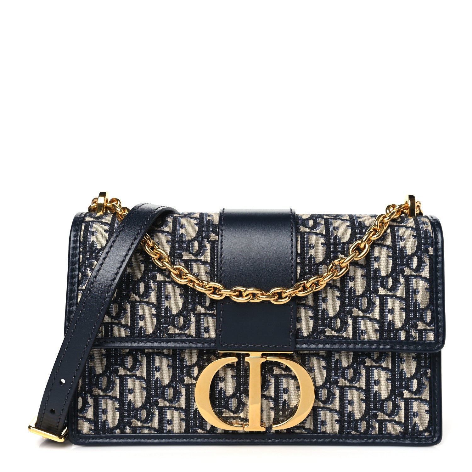 Christian Dior Oblique 30 Montaigne Chain Flap Bag Blue 1 of 10