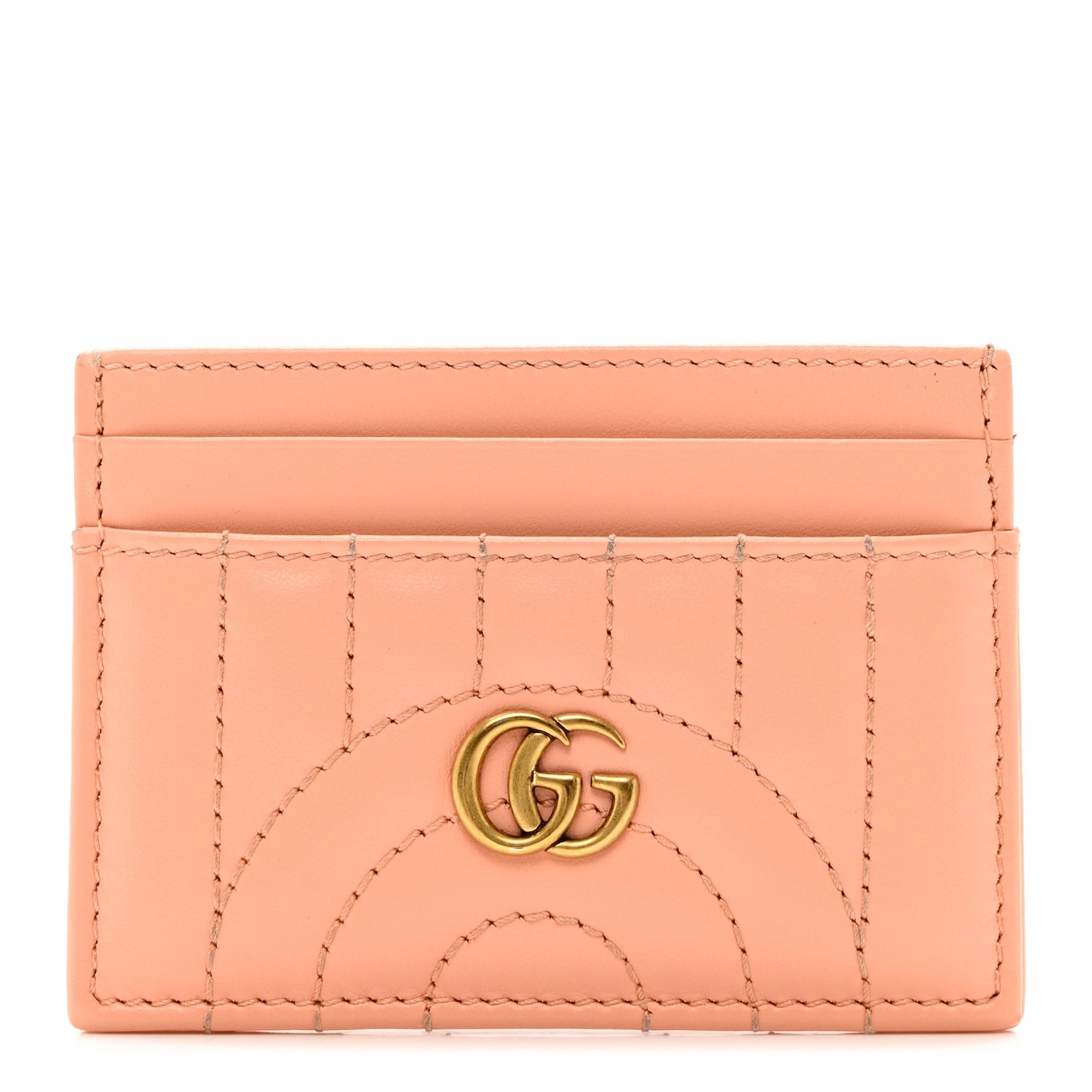 Calfskin Vertical Ring Matelasse GG Marmont Card Holder Peachy Chic