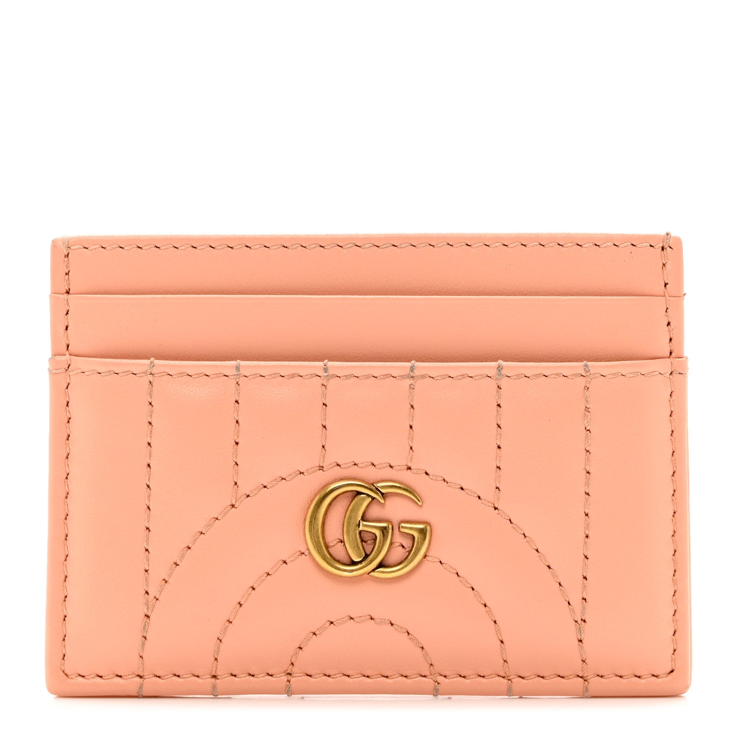Gucci Calfskin Vertical Ring Matelasse GG Marmont Card Holder Peachy Chic 1 of 7