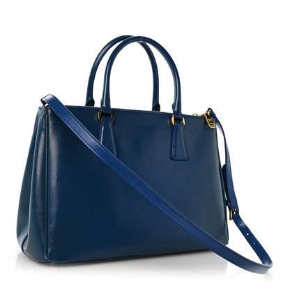 Prada Saffiano Vernice Medium Galleria Double Zip Tote Azzurro 3 of 14