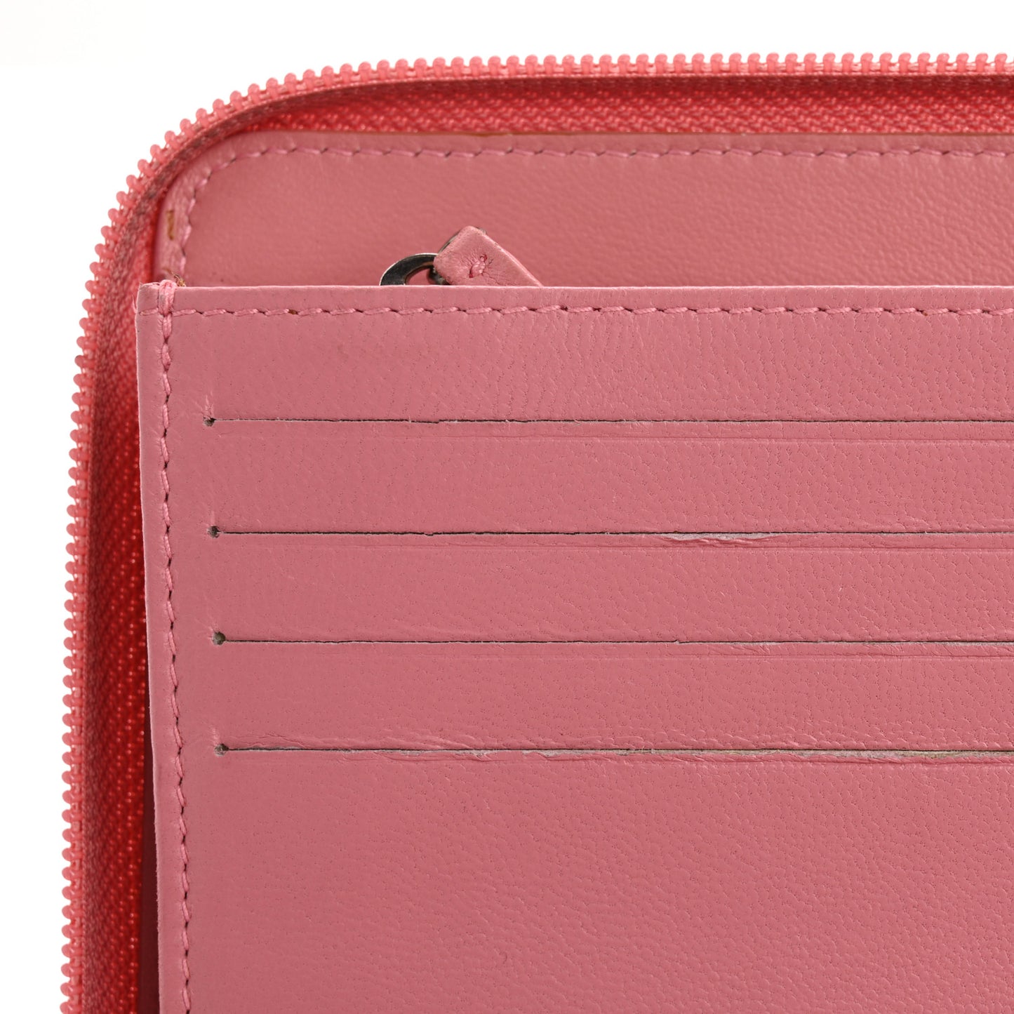 Lambskin Camellia Embossed Zip Around Organizer Wallet Pink