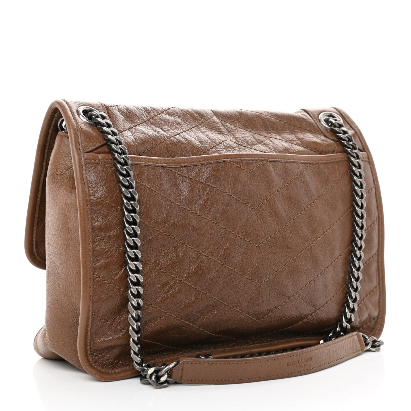 Crinkled Calfskin Matelasse Monogram Medium Niki Chain Satchel Tan Brown