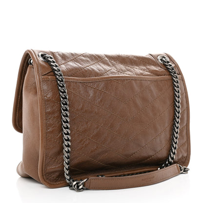 Saint Laurent Crinkled Calfskin Matelasse Monogram Medium Niki Chain Satchel Tan Brown 3 of 8