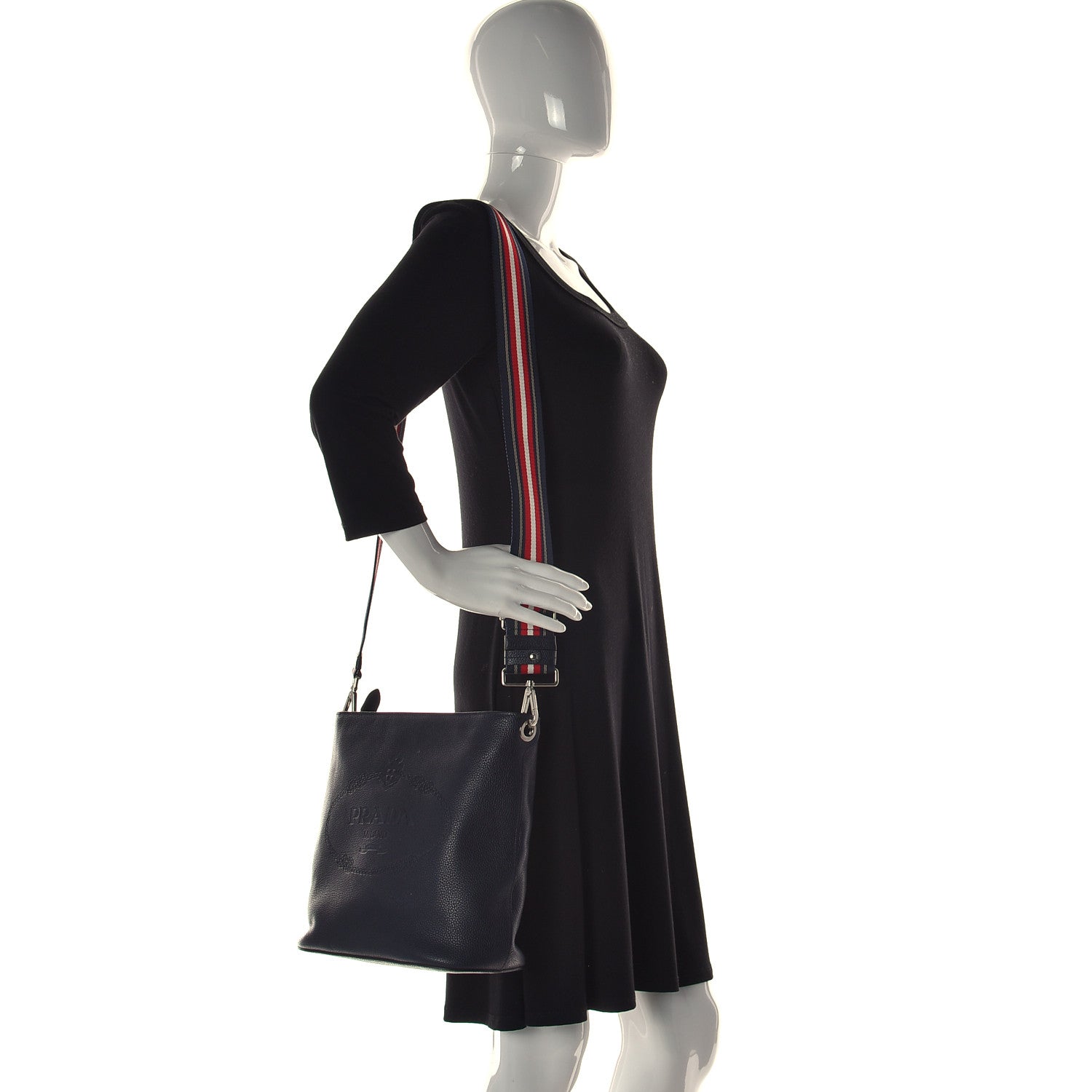 Prada Vitello Daino Logo Crossbody Bag Baltico 2 of 10