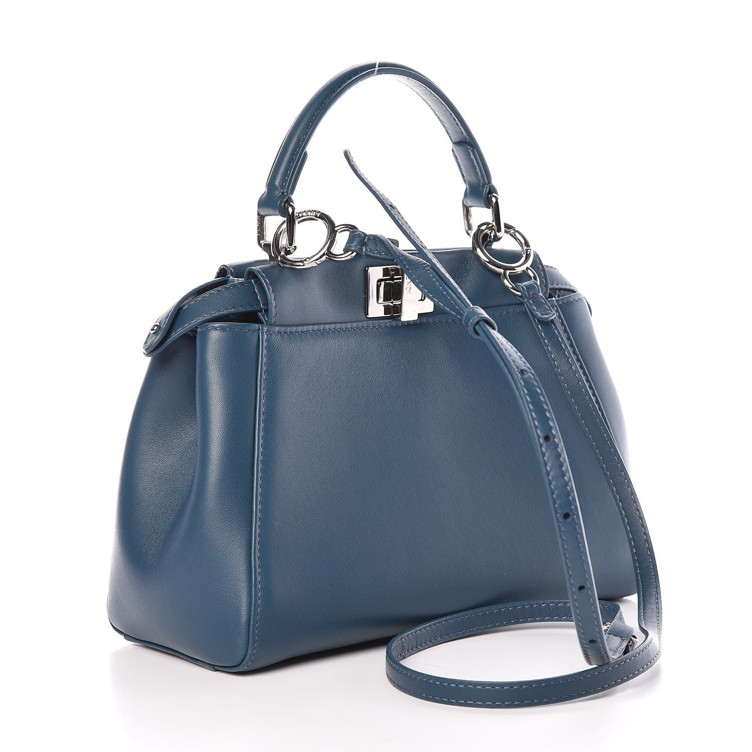Fendi Nappa Mini Peekaboo Iconic Satchel Pavone 3 of 10