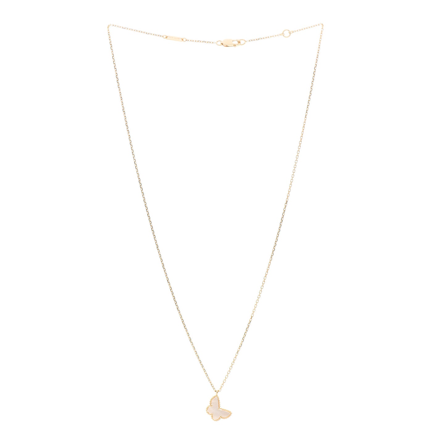 18K Yellow Gold Mother of Pearl Sweet Alhambra Butterfly Pendant Necklace