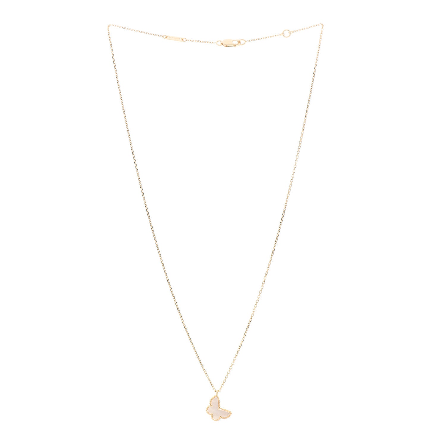 Van Cleef & Arpels 18K Yellow Gold Mother of Pearl Sweet Alhambra Butterfly Pendant Necklace 2 of 6