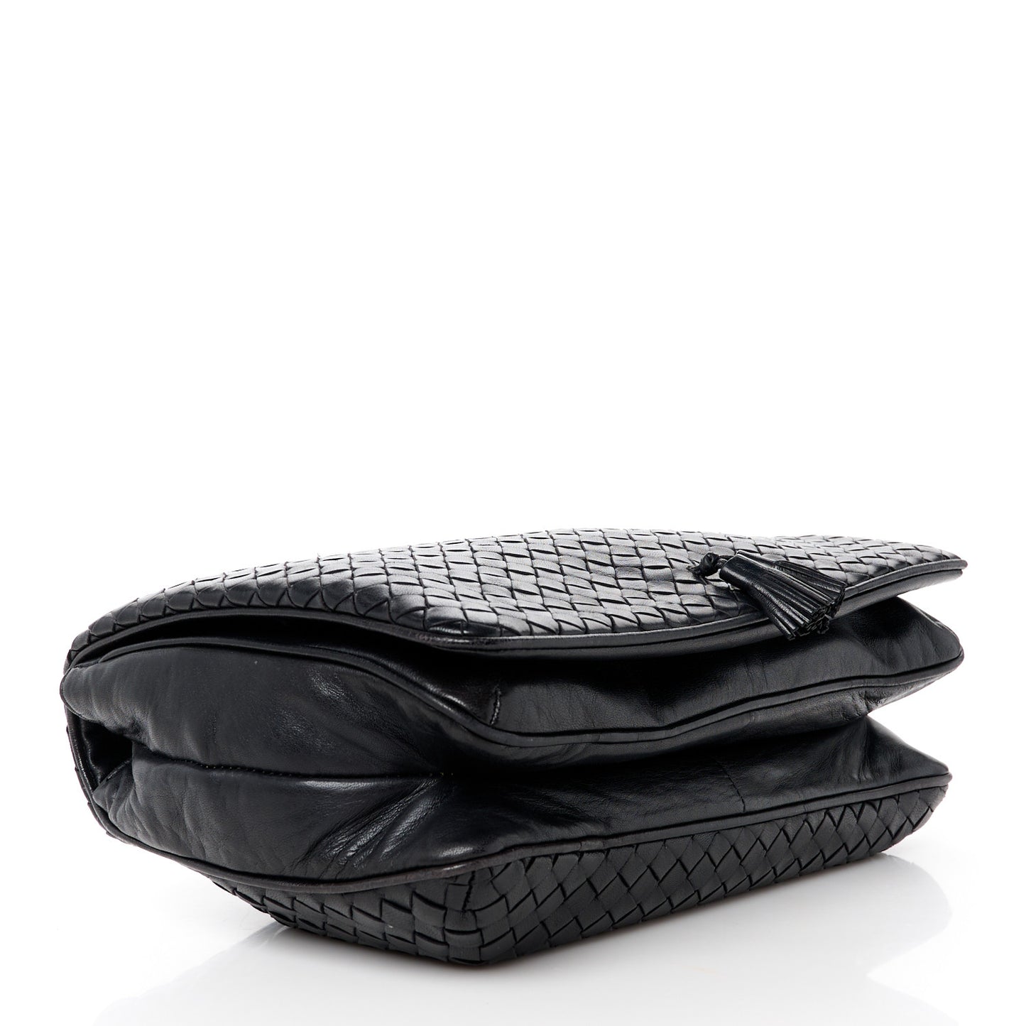 Nappa Intrecciato Flap Tassel Clutch Black