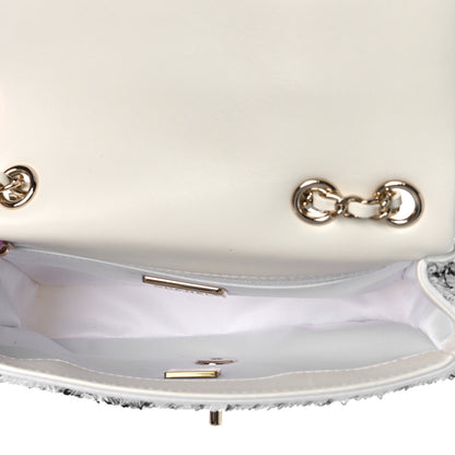 Chanel Sequin Logo Mini Rectangular Flap White Black 5 of 10