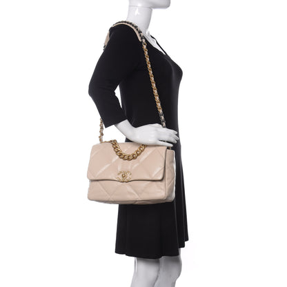 Chanel Goatskin Quilted Large Chanel 19 Flap Beige 2 of 11