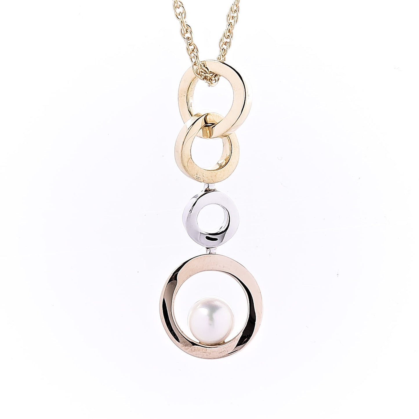 18K White Yellow Pink Gold Akoya Pearl Circle Drop Pendant Necklace