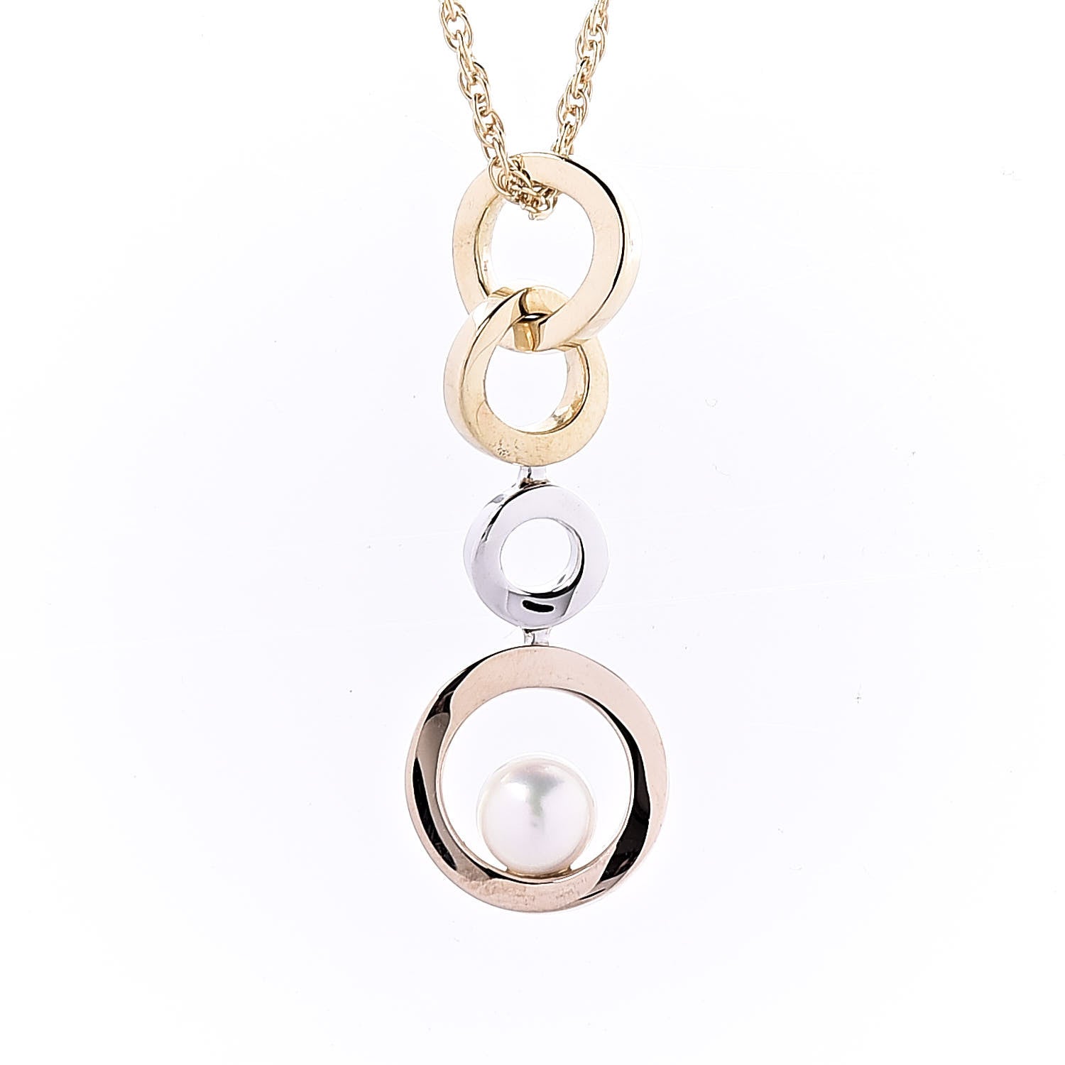 Mikimoto 18K White Yellow Pink Gold Akoya Pearl Circle Drop Pendant Necklace 4 of 7