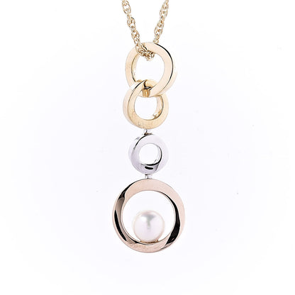 Mikimoto 18K White Yellow Pink Gold Akoya Pearl Circle Drop Pendant Necklace 4 of 7