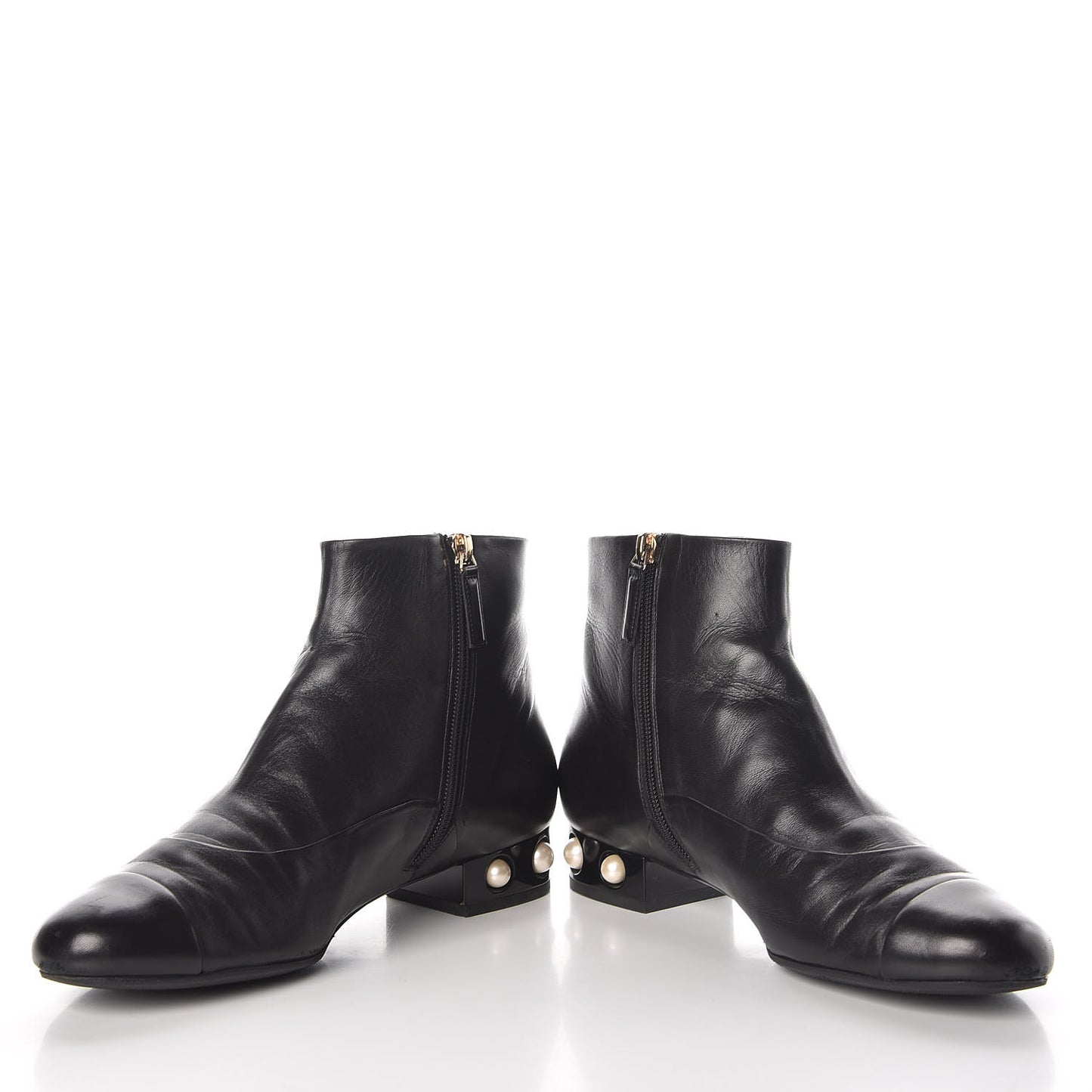 Lambskin Pearl Short Boots 40 Black