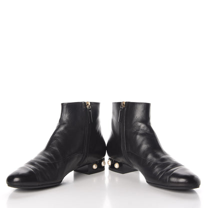 Chanel Lambskin Pearl Short Boots 40 Black 6 of 14
