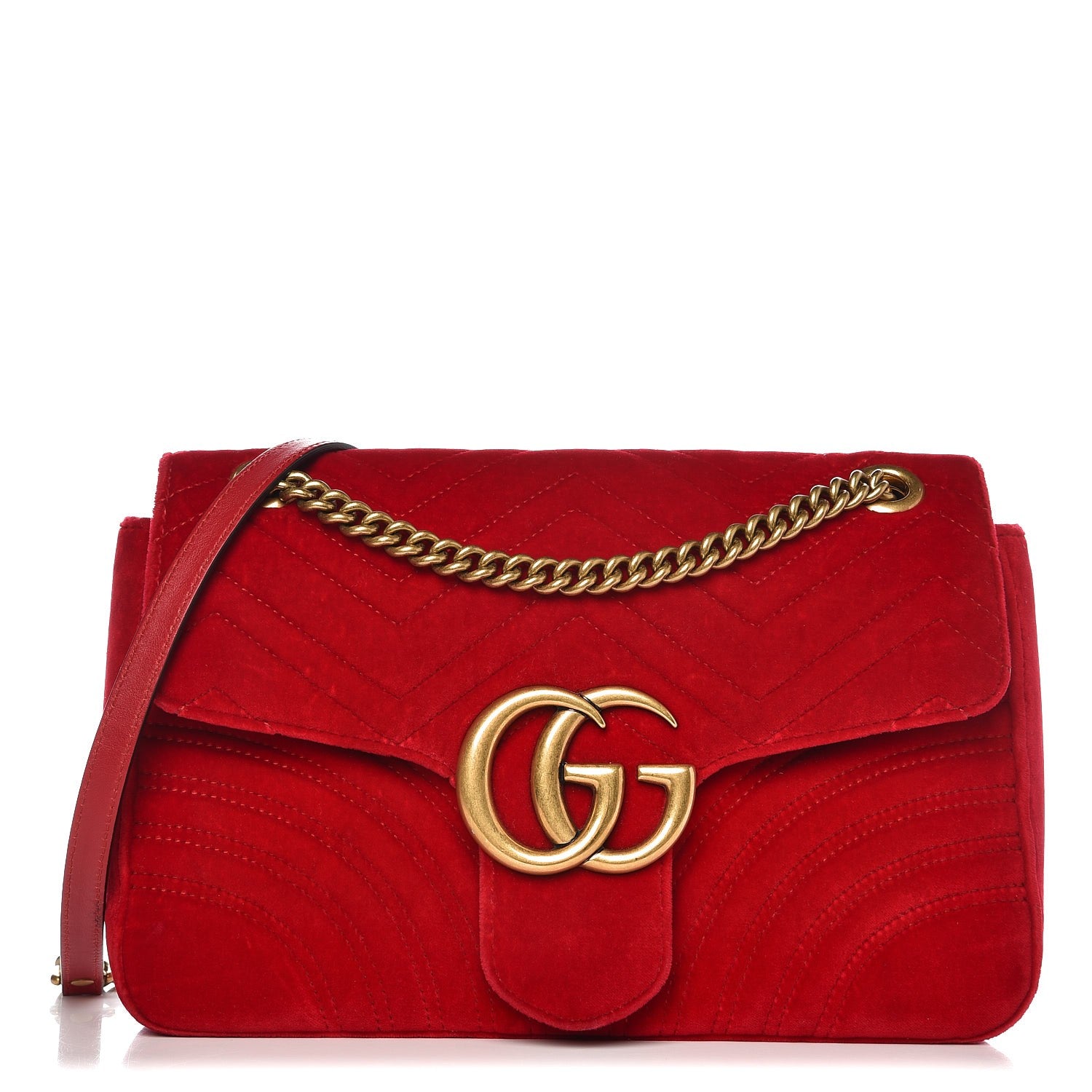 Gucci Velvet Matelasse Medium GG Marmont Shoulder Bag Hibiscus Red 1 of 7