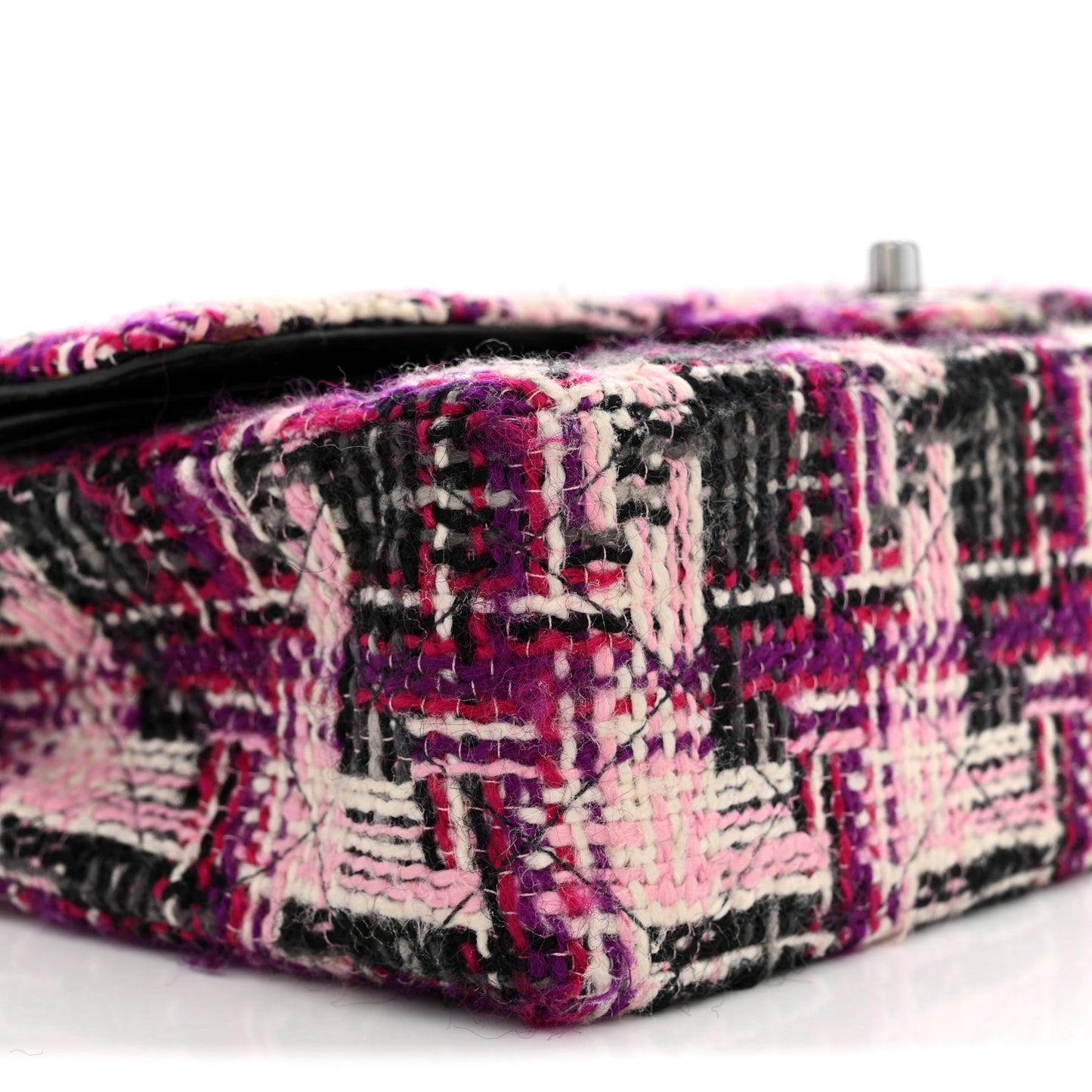Tweed Quilted Medium Double Flap Pink Black