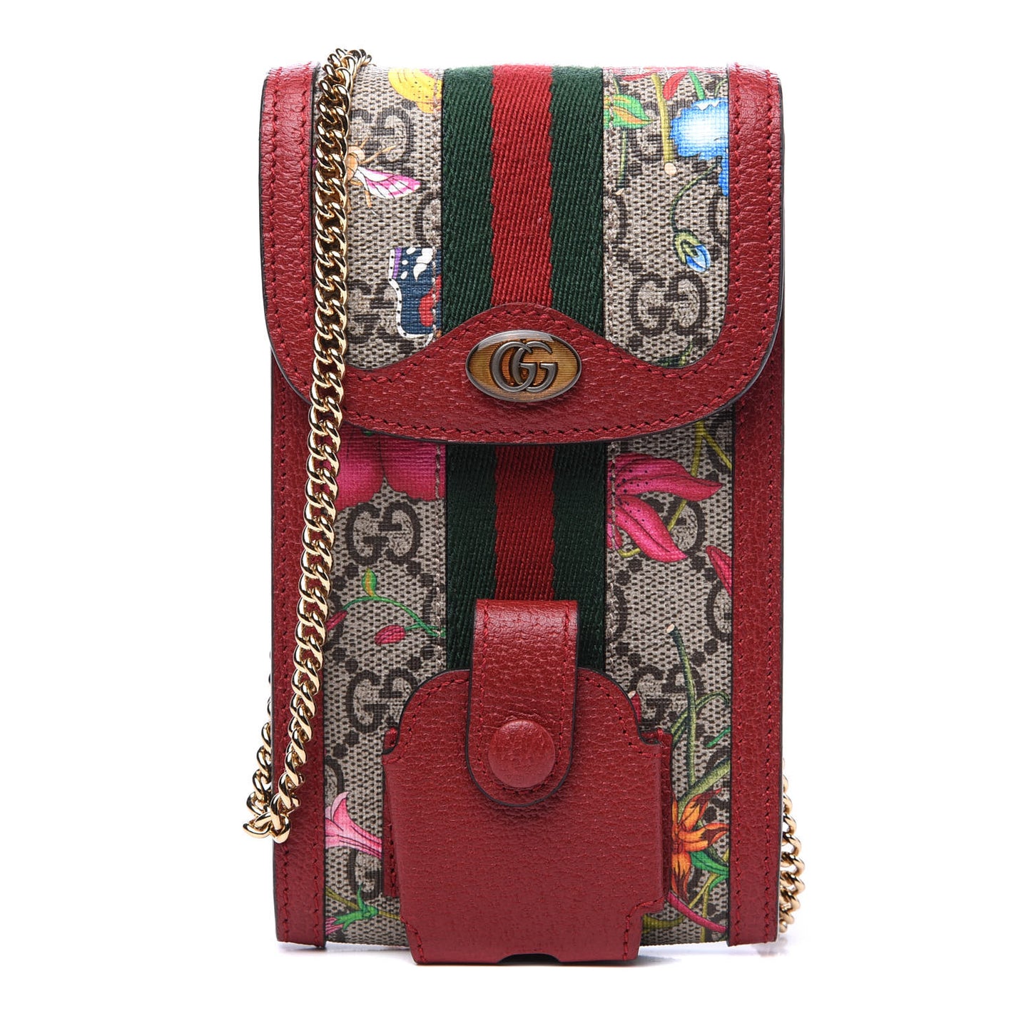 GG Supreme Monogram Flora Ophidia Phone Case Crossbody Red