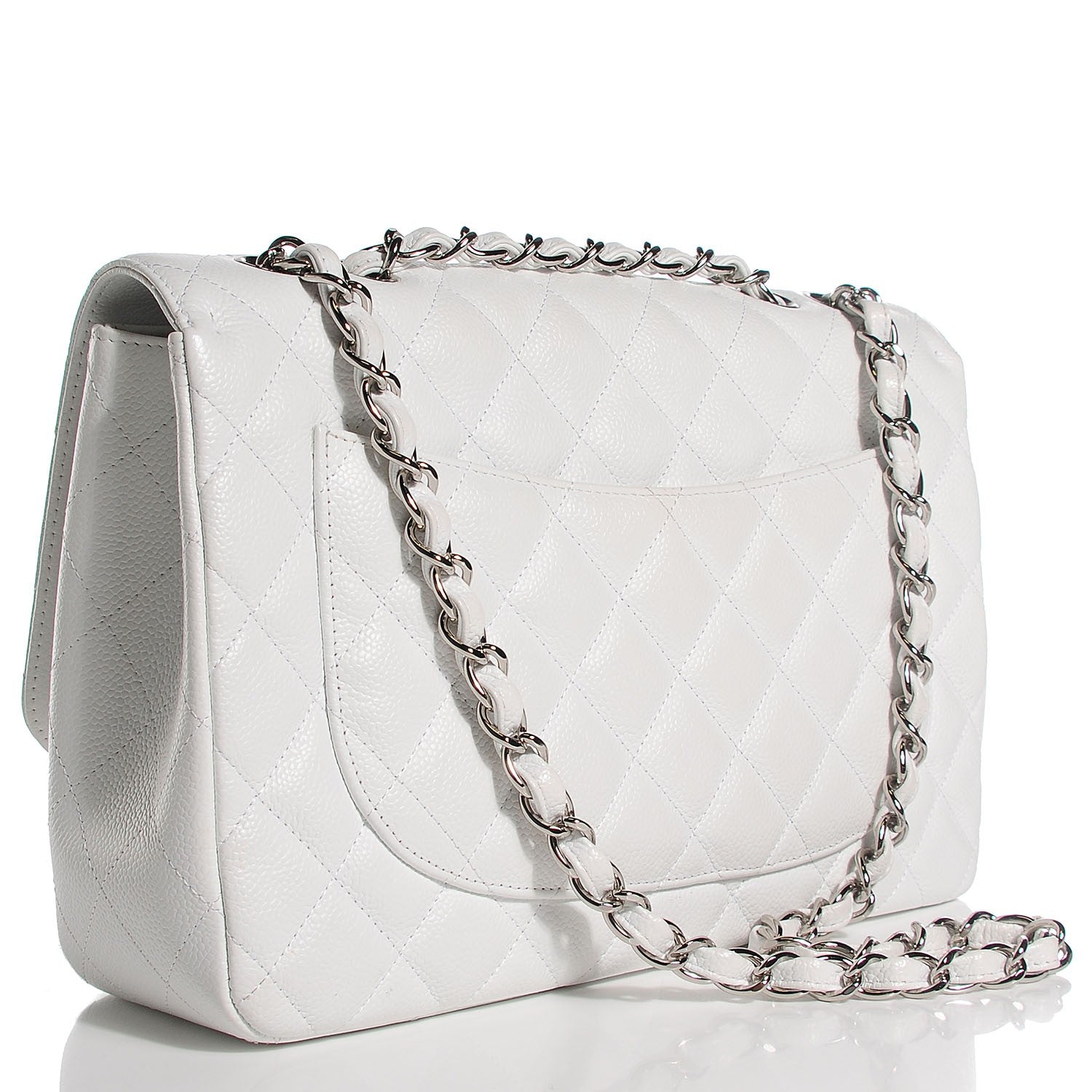 Chanel Caviar Quilted Jumbo Single Flap White 3 of 9