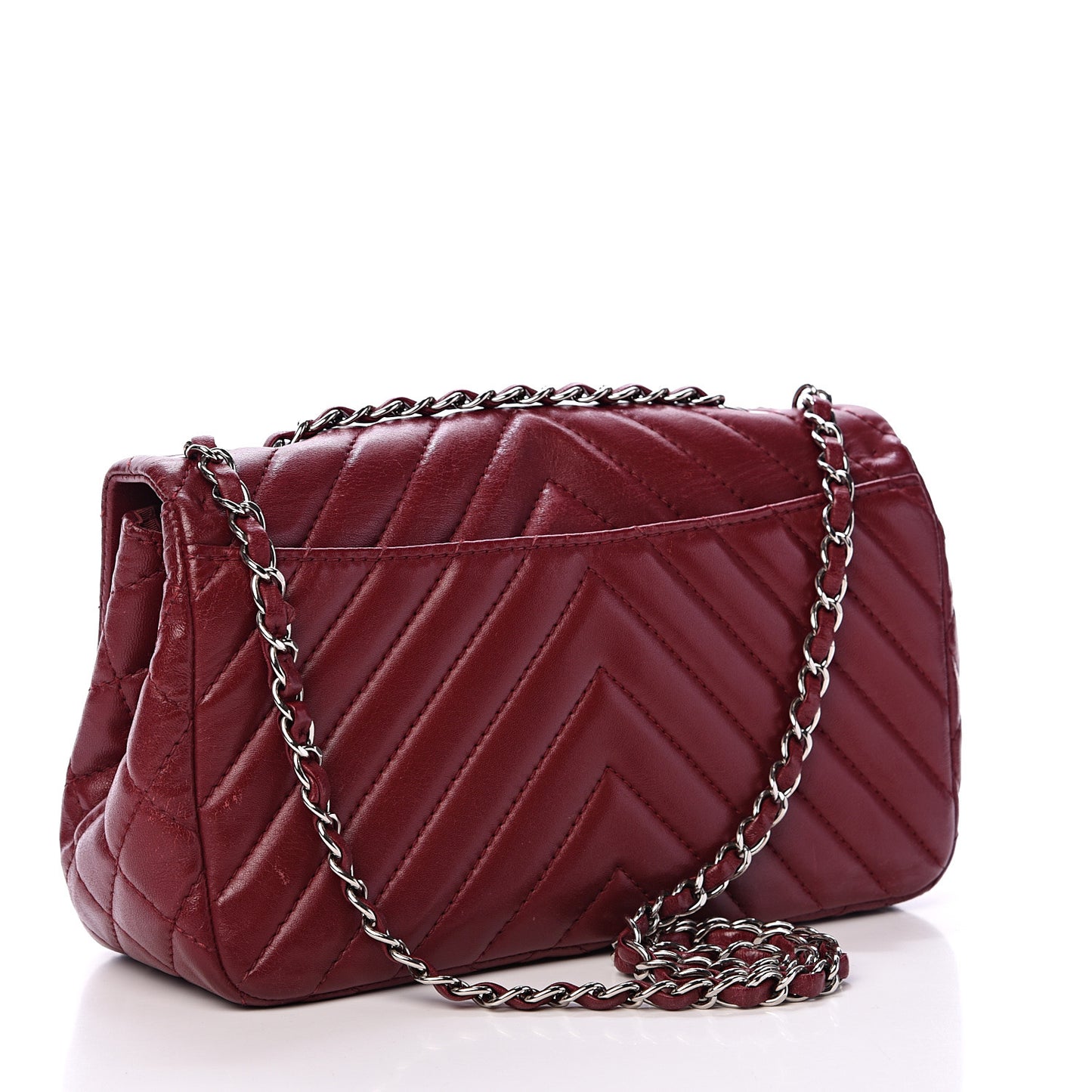 Lambskin Chevron Quilted Medium Surpique Flap Dark Red
