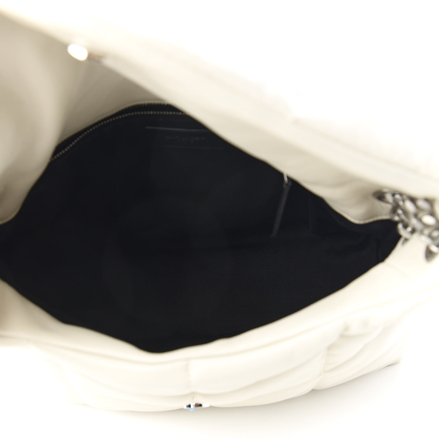 Saint Laurent Lambskin Quilted Medium Loulou Puffer Monogram Chain Satchel Blanc Vintage 5 of 10