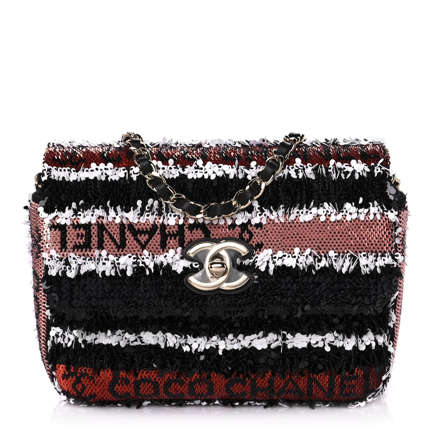 Sequin COCO Clutch With Chain Black Red