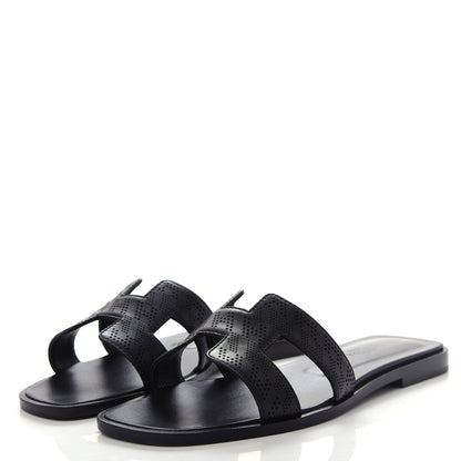 Hermes Calfskin Perforated Oran Sandals 36 Black 3 of 10