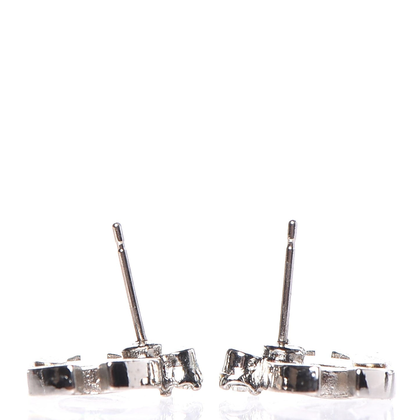 Enamel Crystal CC Earrings Beige Silver
