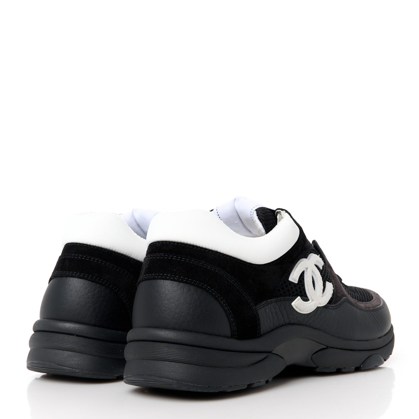 Mesh Suede Grained Calfskin Womens CC Sneakers 39 Black White