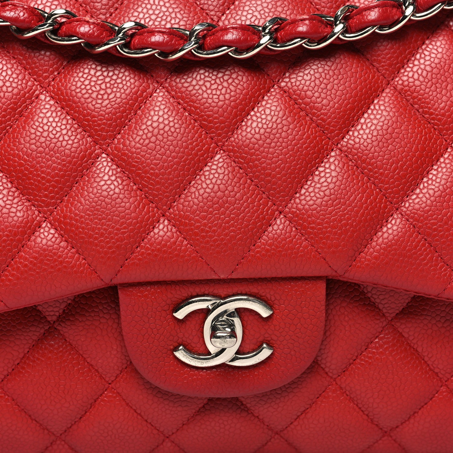 Chanel Caviar Quilted Jumbo Double Flap Red 8 of 13
